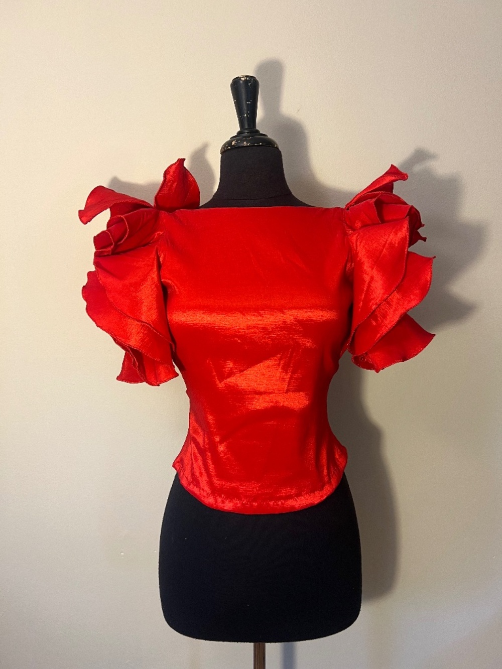Handmade Bright Red Ruffle Sleeve Blouse